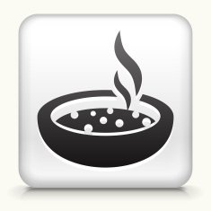 White Square Button with Hot Bowl Icon