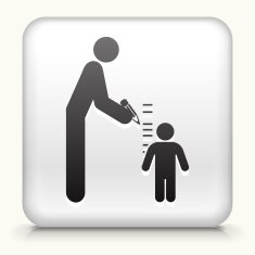 White Square Button with Parent Measuring Child's Height N2