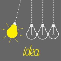 Hanging yellow light bulbs Perpetual motion Idea concept Grey background