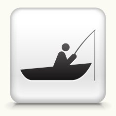 Square Button with Person Fishing in a Boat