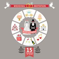 Wedding invitation in infographic style Retro wedding wear