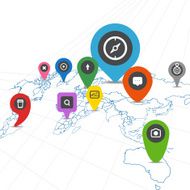 Social network scheme on the Earth map in perspective