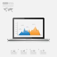 Laptop with business graph vector
