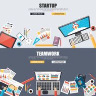 Flat design concepts for teamwork and startup