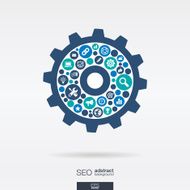 SEO color icons in cogwheel shape abstract background vector illustration N2