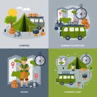 Camping flat icons set N2