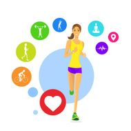 Sport Woman Run Fitness App Tracker Icons Wearable Technologies