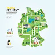 Infographic travel and landmark germany map shape template