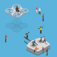 Flying quadcopter isometric flat vector concept