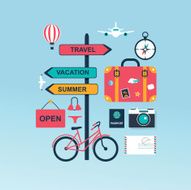 World travel concept background Set of color flat icons