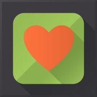 Flat design heart icon on black background N8