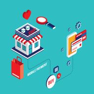 Flat 3d isometric design Mobile payment Online shopping e-commerce concept N8