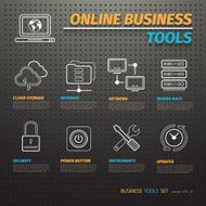 Online Business Tools on Dark Pegboard