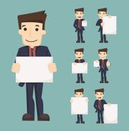 Set of businessman holding blank notes characters poses N2
