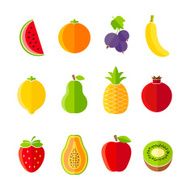 Organic fresh fruits and berries icon set flat design