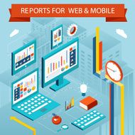 Business charts and reports on web pages mobile apps Flat