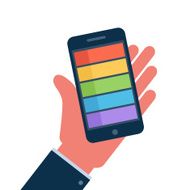 Smartphone on hand flat icon