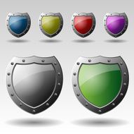 Set of Colorful Metallic Shields Illustrations