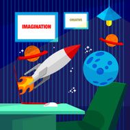 Flat Illustration Rocket get out from Laptop