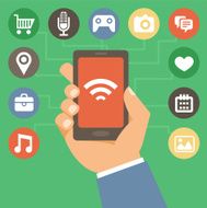 Vector mobile phone with icons in flat style N2