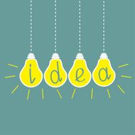 Four hanging yellow light bulbs Idea concept