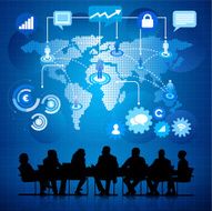 Digital image of business meeting with world map