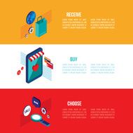 Flat 3d isometric modern design Online shopping e-commerce banner set N3