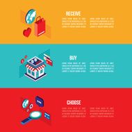 Flat 3d isometric modern design Online shopping e-commerce banner set N4
