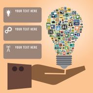 Infographics of light bulb with Social media icons in hand