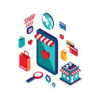 Flat 3d isometric design Mobile payment Online shopping e-commerce concept N9