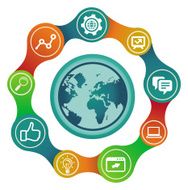 Vector internet concept with globe and social media icons