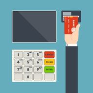 ATM terminal and hand with credit card