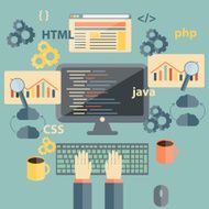 Vector flat illustration with programming objects