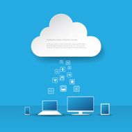 Cloud computing business concept with computer laptop tablet smartphone and