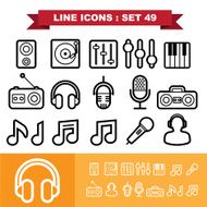 Music Line icons set