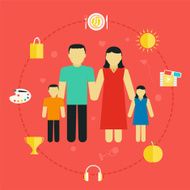 Concept family with icons lifestyle Young couple children flat design