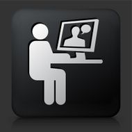 Black Square Button with Person Chating on Computer