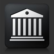 Black Square Button with Bank Building Icon