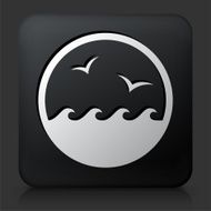Black Square Button with Waves and Birds