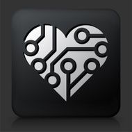 Black Square Button with Circuit Heart