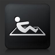 Black Square Button with Stick Figure and Crunches