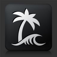 Black Square Button with Beach and Waves