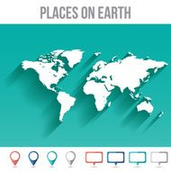 Places on Earth World Map Flat Vector Illustration