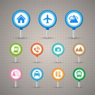 Map Pins with Transportation icons set