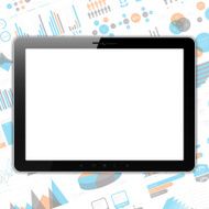 Blank tablet pc horizontal position on infographic background