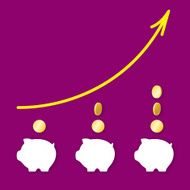 Icons of money-boxes and arrow up