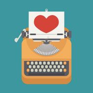 Vintage typewriter and red heart on paper sheet N2