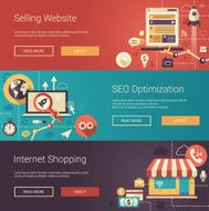 Modern flat design business headers set with icons and infographics N3