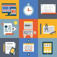 Vector flat illustration concept symbols set of modern programmer workflow