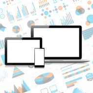 Smartphone tablet pc and laptop on infographic background N2